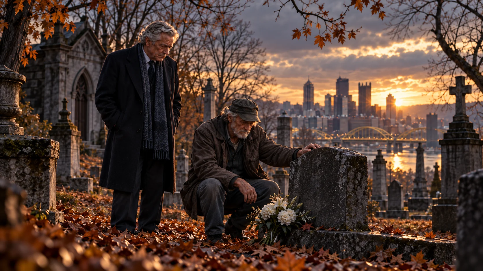 Zwei ältere Männer auf einem Friedhof